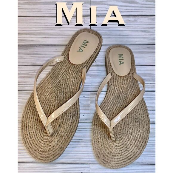 Mia Nazar Tan Braided Espadrille Thong Flip Flop Sandals S:10 - Picture 1 of 9